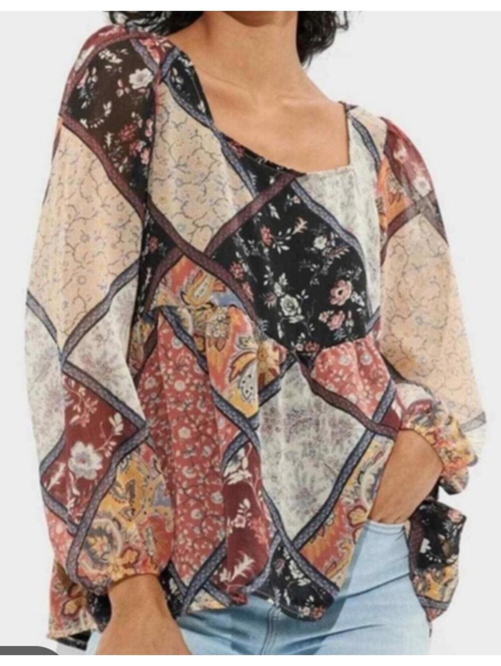 AMERICAN EAGLE boho printed long sleeve blouse sz M